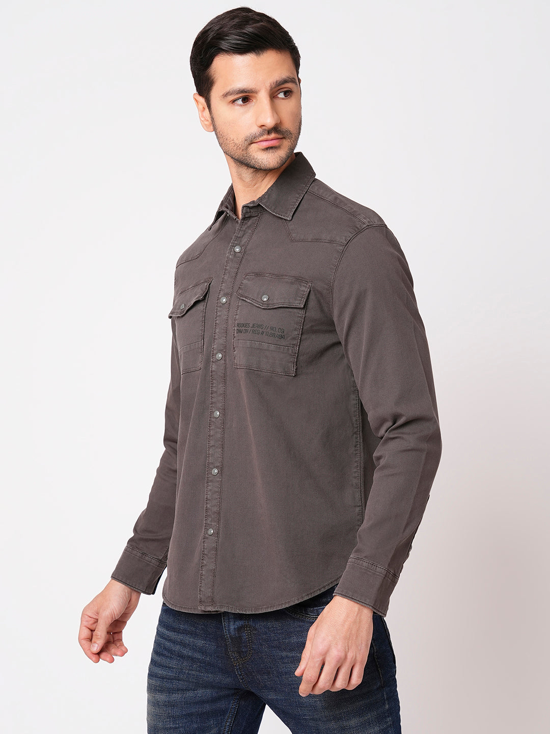 Charcoal Full Sleeve Solid Shacket Shirt (Shacket Regular)