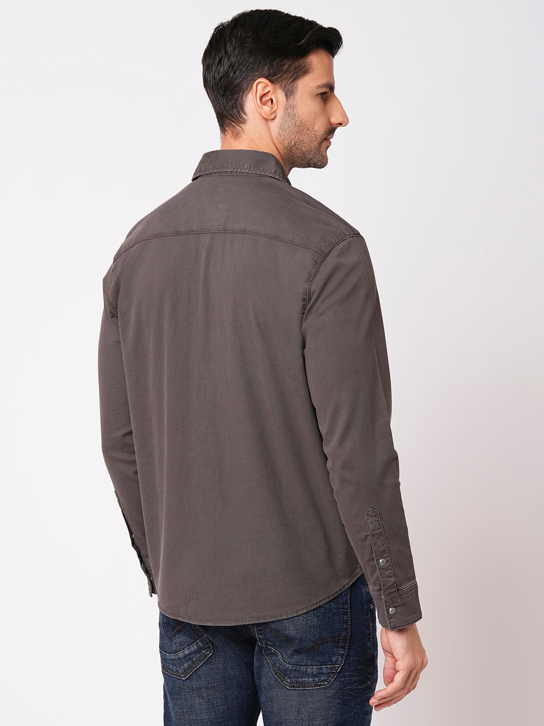 Charcoal Full Sleeve Solid Shacket Shirt (Shacket Regular)