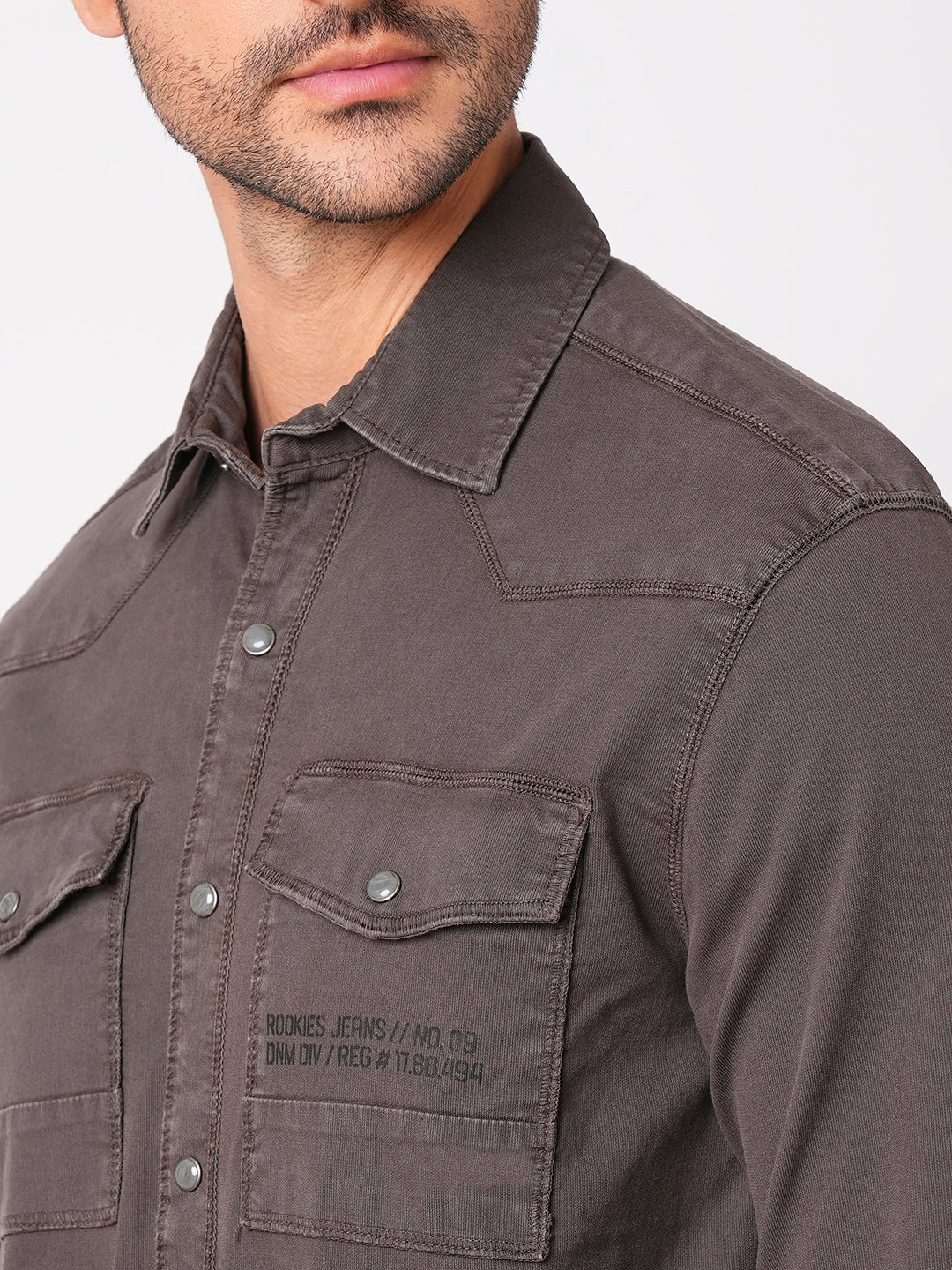 Charcoal Full Sleeve Solid Shacket Shirt (Shacket Regular)