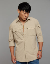 Light Khaki Full Sleeves Cargo Shirt 