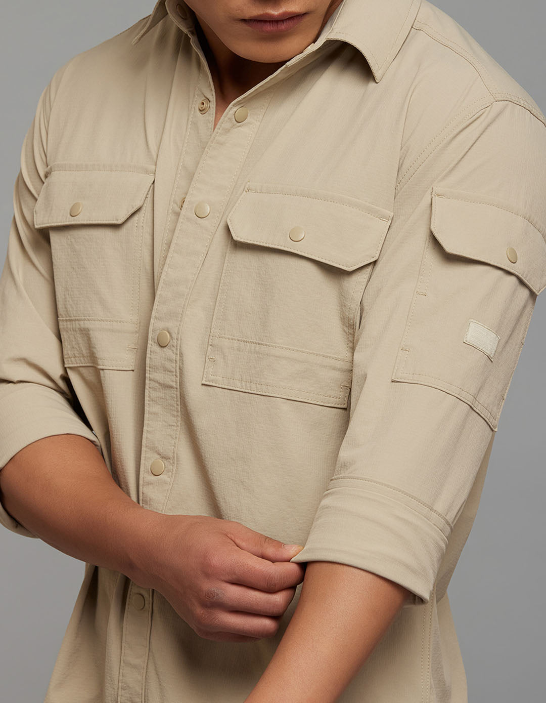 Light Khaki Full Sleeves Cargo Shirt 