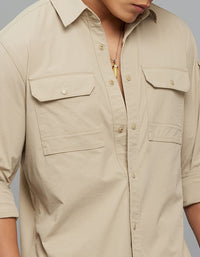 Light Khaki Full Sleeves Cargo Shirt 