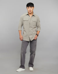 Light Grey Full Sleeves Cargo Shirt 
