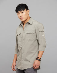 Light Grey Full Sleeves Cargo Shirt 