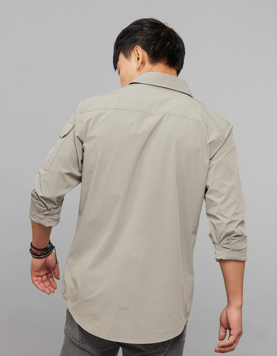 Light Grey Full Sleeves Cargo Shirt 