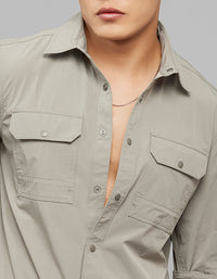 Light Grey Full Sleeves Cargo Shirt 