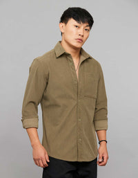 Olive Full Sleeves Button Front Closure Shacket 