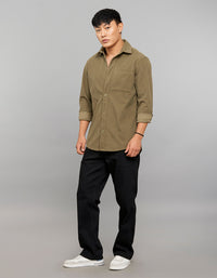 Olive Full Sleeves Button Front Closure Shacket 