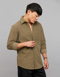 Olive Full Sleeves Button Front Closure Shacket 