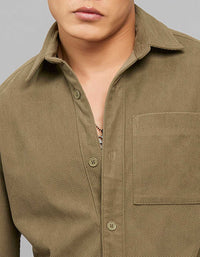 Olive Full Sleeves Button Front Closure Shacket 