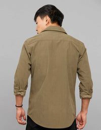 Olive Full Sleeves Button Front Closure Shacket 