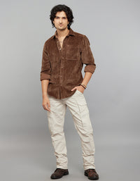 Brown Full Sleeves Button Front Closure Shacket 