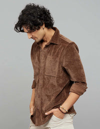 Brown Full Sleeves Button Front Closure Shacket 
