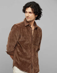 Brown Full Sleeves Button Front Closure Shacket 
