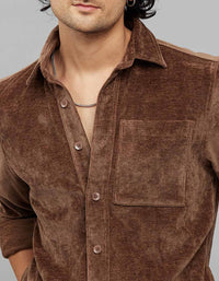 Brown Full Sleeves Button Front Closure Shacket 