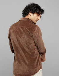 Brown Full Sleeves Button Front Closure Shacket 