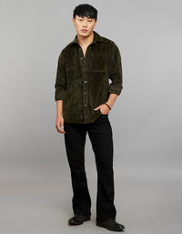 Military Green Full Sleeves Button Front Closure Shacket 