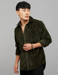 Military Green Full Sleeves Button Front Closure Shacket 