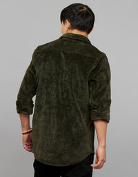 Military Green Full Sleeves Button Front Closure Shacket 