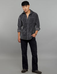 Dark Grey Full Sleeves Button Front Closure Shacket 