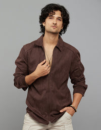 Coffee Full Sleeves Zipper Front Closure Shacket 