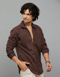 Coffee Full Sleeves Zipper Front Closure Shacket 