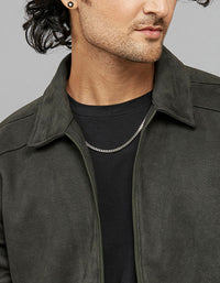Military Green Full Sleeves Zipper Front Closure Shacket 