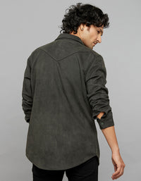 Military Green Full Sleeves Zipper Front Closure Shacket 