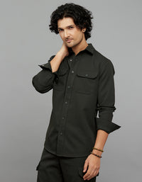 Bottle Green Full Sleeves Snap Button Front Closure Shacket 
