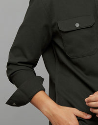 Bottle Green Full Sleeves Snap Button Front Closure Shacket 