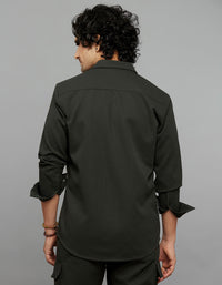 Bottle Green Full Sleeves Snap Button Front Closure Shacket 