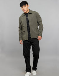 Military Green Full Sleeves Zipper Front Closure Shacket 