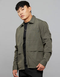 Military Green Full Sleeves Zipper Front Closure Shacket 
