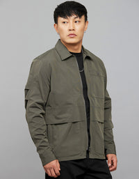 Military Green Full Sleeves Zipper Front Closure Shacket 