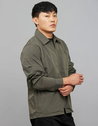Military Green Full Sleeves Zipper Front Closure Shacket 