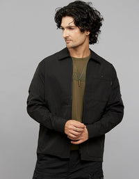 Black Full Sleeves Zipper Front Closure Shacket 