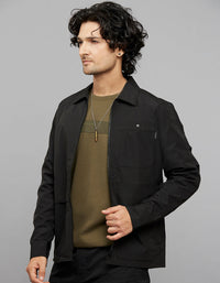 Black Full Sleeves Zipper Front Closure Shacket 