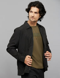 Black Full Sleeves Zipper Front Closure Shacket 