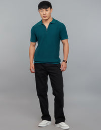 Legion Blue Polo Neck Half Sleeves Flatknit Half Zipper Front