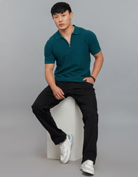 Legion Blue Polo Neck Half Sleeves Flatknit Half Zipper Front