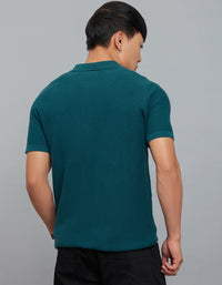 Legion Blue Polo Neck Half Sleeves Flatknit Half Zipper Front