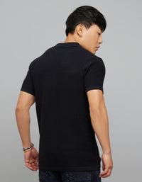 Jet Black Polo Neck Half Sleeves Flatknit Half Zipper Front