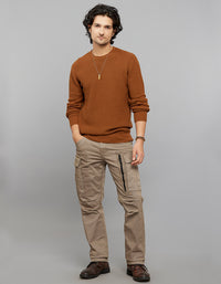 Brown Round Neck Full Sleeves Flatknit