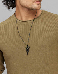 Dark Olive Round Neck Full Sleeves Flatknit