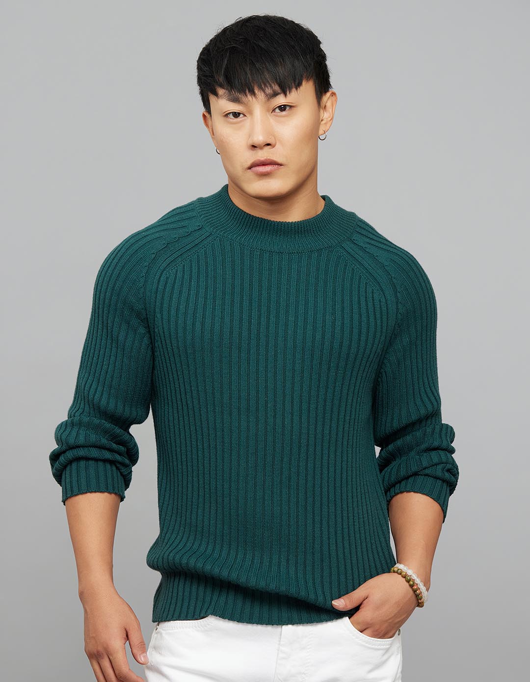 Black High Neck Full Sleeves Flat Knit Top main image 0