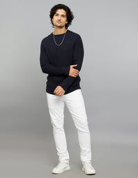 Navy High Neck Full Sleeves Flatknit