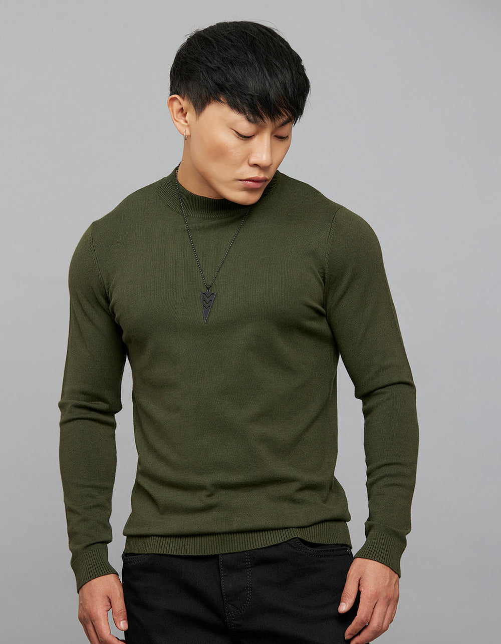 Green Round Neck Full Sleeves Flatknit