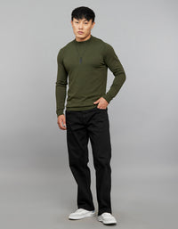 Green Round Neck Full Sleeves Flatknit