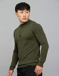 Green Round Neck Full Sleeves Flatknit