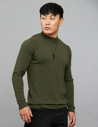 Green Round Neck Full Sleeves Flatknit